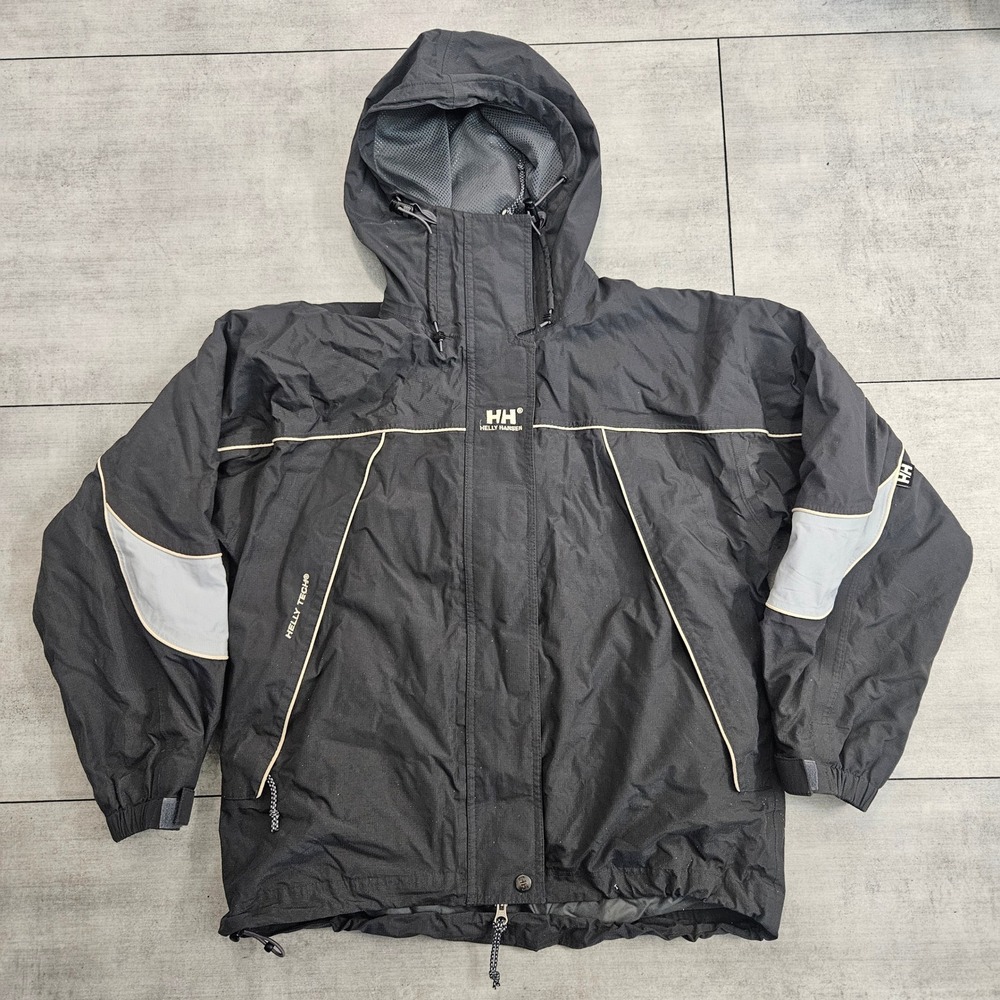 Y2K‎ Helly Hansen Helly Tech Mens Gray Hooded Jacket Ripstop Mesh Lined Size M